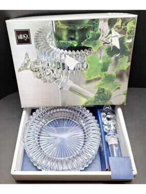 MIKASA Diamond Fire Wine Set Crystal Coaster & Wine Bottle Stopper In Box